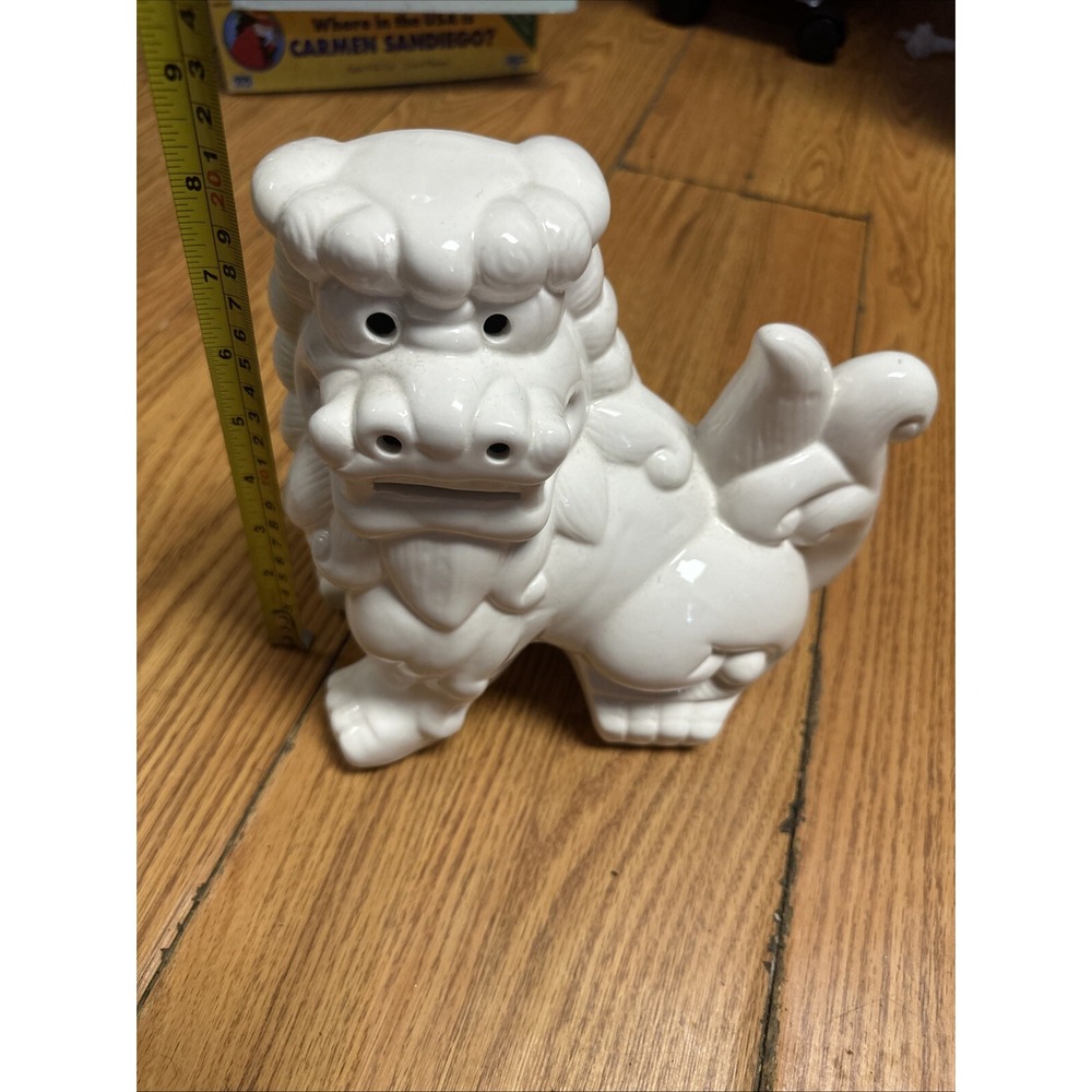 Classic Foo Dog White Ceramic Figurine,  8" height